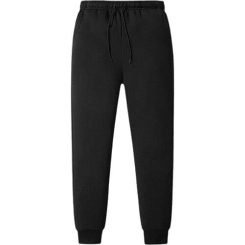 80% HOT SALES！！！Winter Men Plush Liner Sweatpants Solid Color Drawstring Sports Trousers Pants