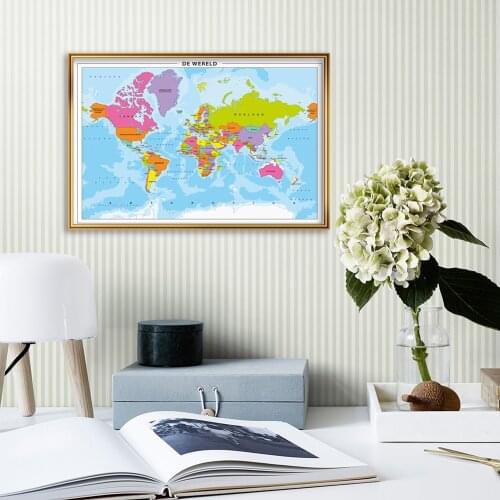 A2 Size The World Map In Dutch Small Wall Poster Canvas Painting Living Room Home Decoration Travel Gift School Supplies
