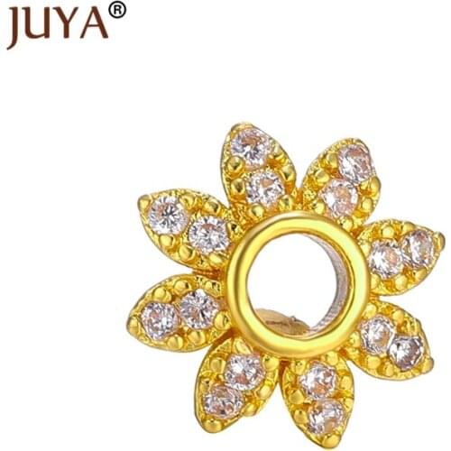Accessories For Jewelry Cubic Zirconia Flower Bead Caps DIY Beads Jewellery Findings 4 Colors 8mm 10mm 12mm Wholesale lot bulk