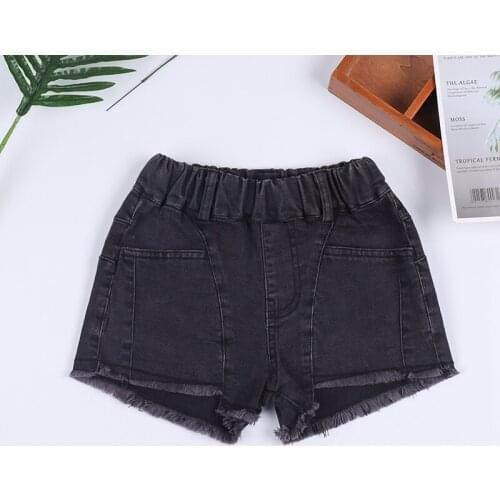 Children Girls Denim Shorts Summer Kids Pants Cotton Black Solid Color Girls Jeans Stitching Child Hot Pants Outside Wear