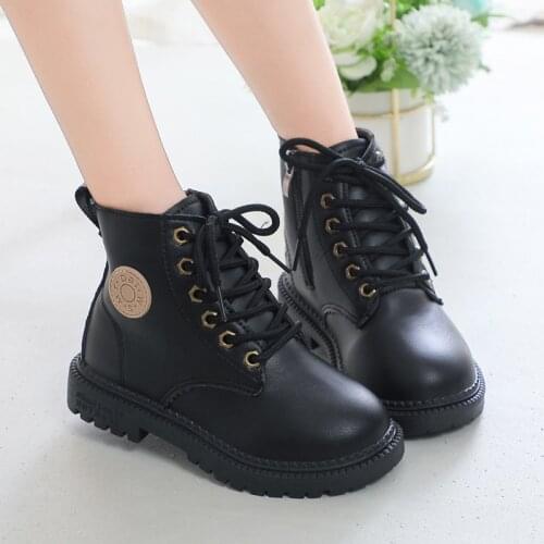 Children Fashion Boots for Boys Girls Autumn Winter Warm Cotton Kids Martin Boots Motorcycle Rubber Boots Zipper Ankle High Soft