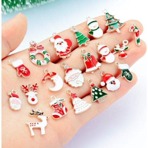 Eamel Christmas Charms Pendant Beads for Jewelry Making DIY Bracelet Earrings Xmas Gift Tree Elk Santa Claus Snowman Ornaments