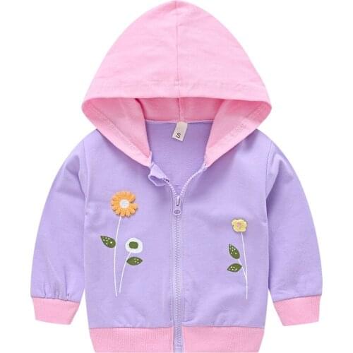 Cotton Girls Hooded Coat Spring Cartoon Embroidered Little Flower Hoodies For Baby Kids Toddler Children Clothing
