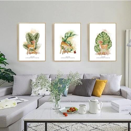 Cartoon Sika Deer Blessing Oil Canvas Painting Wall Art Posters Decorative Arts Pictures for Living Room Childs Room Home Decor