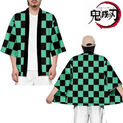 Demon Slayer Kimetsu No Yaiba Kamado Tanjiro Kimono Haori Yukata Coat Cloak Women Men Cosplay Costume Summer Casual Top