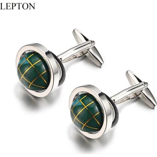 Lepton Novelty Globe Earth Cufflinks For Mens High Quality Rotatable Globe Planet Earth World Map Cuff links Relojes Gemelos