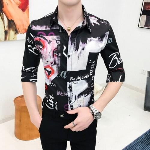 Summer Mens Slim Short-sleeved Shirt Mid-sleeve Shirt Mens Social Club Shirt A236-1908-P55