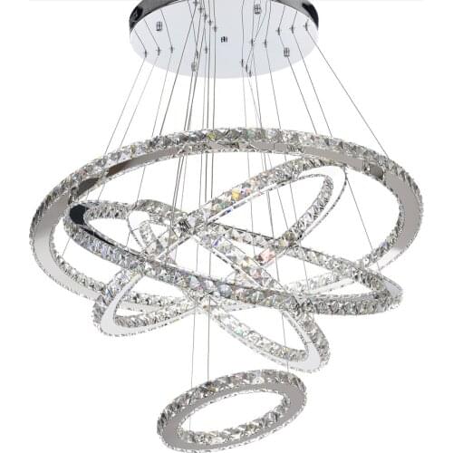 Nordic Chandelier Light Fixture Modern Luxury Diamond K9 Crystal Rings Pendant Lamp 5 Circle Chrome Home Indoor Lighting
