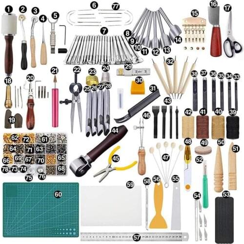 366pcs Leather Tool Kit Leather Processing Tools Related Instructions Leather Stamp Set Five Claw Punch Hole Hollow Punch Tools