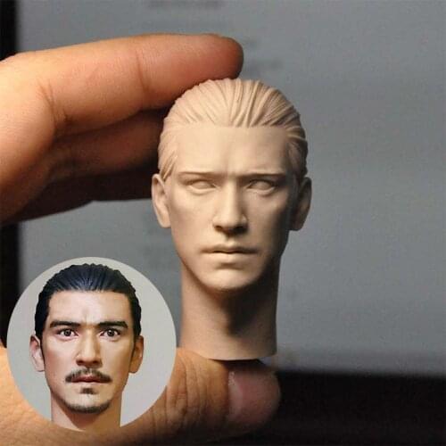 Unpainted 1/6 Japanese Samurai Takeshi Kaneshiro Head Sculpt Carving Model Fit 12'' Male Soldier Action Figure Body