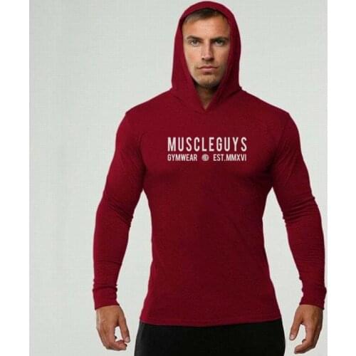 New Brand Bodybuilding T-shirt Hooded Men Gym Sweatshirts Long Sleeve Cotton Sportswear Fitness Clothing Muscle Tee Shirt