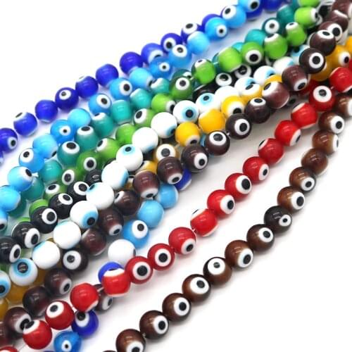 New 98pcs /Stand 4mm Round Shape Beads Glass Evil Eye Lampwork Beads for Bracelet Jewelry Making & DIY Craft Multi colors Pick