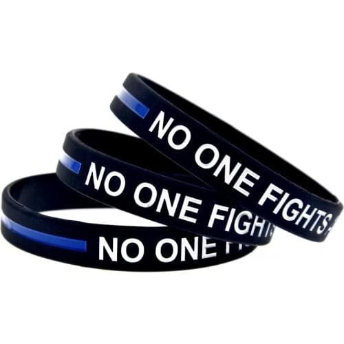 OBH 50PCS Blue Line No One Fights Alone Silicone Rubber Bracelet Debossed and Filled in Color