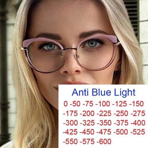 Luxury Brand Blue Light Blocking Myopia Glasses Women Unique Transparent Eyeglasse Prescription Student Shortsighted Eyewear