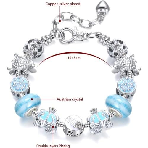 Lake blue beautiful pumpkin car DIY alloy silver plated large hole bead bracelet Panjia style bracelet to send ladies girlfriend