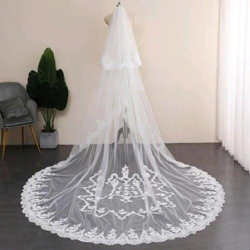 White Ivory Two Layers 300cm Long Lace Decal Cathedral Luxury Wedding Veil With Comb Bridal Veils