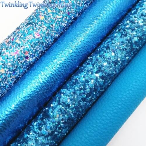 BLUE Glitter Fabric, Faux Leather Fabric, Litchi Synthetic Leather Sheet For Bows A4 Size 8"x11" Twinkling Ming XM130