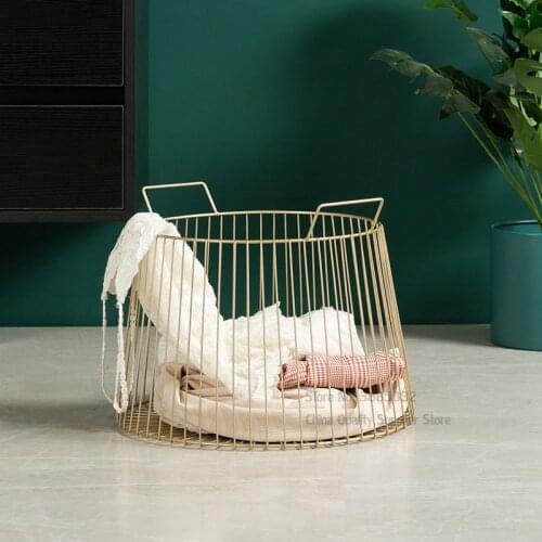 Nordic Golden Iron Storage Basket Home Hotel Metal Bathroom Dirty Clothes Laundry Basket Toy Sundries Laundry Organizer 38*29cm
