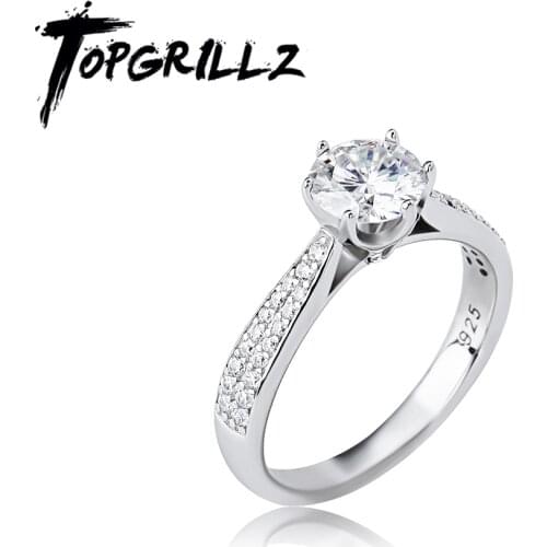 TOPGRILLZ 14k Classic Simple Moissanite Ring 6.5mm 1ct D Color Round Cut Wedding Moissanite Ring For Bridal Fashion Fine Jewelry