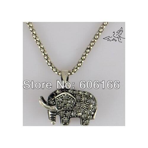 6pc/lot Vintage Elephant Crystal Rhinestone Pendant Necklace Girls Womens Fashion Jewelry
