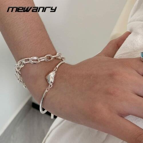 MEWANRY 925 Sterling Silver Bracelets for Women New Trendy Elegant Vintage Sweet Smooth LOVE Heart Party Jewelry Gifts Wholesale