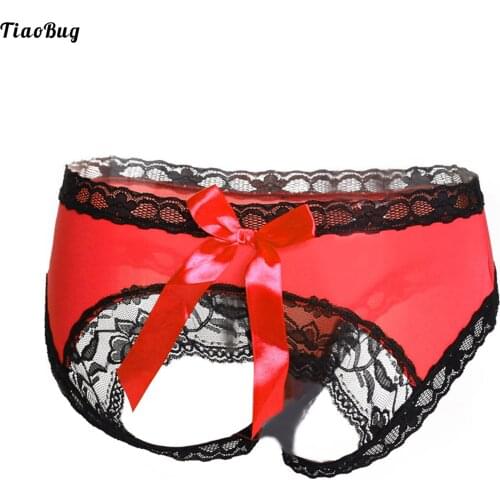 TiaoBug Women Floral Lace Trimming Open Butt Panties Bowknot Back Briefs Low Rise Underpants Lingerie Underwear
