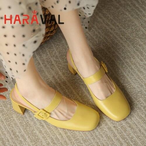 HARAVAL Women Pumps Shoes Elegant High Heels White Yellow Work Wear Rounde Toe Office & Career Solid Female Shoes Summer B260