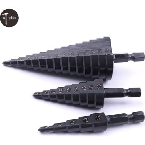 1PC 4-12mm 4-20mm 4-32mm HSS Hex Shank Nitriding Black Straight Groove Step Drill Bit Conical Cone Power Drilling Step Drill