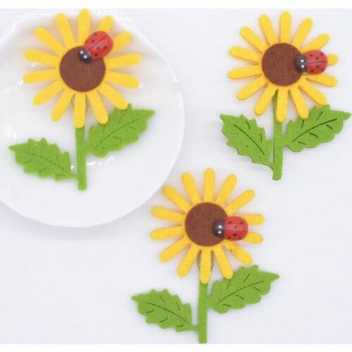 10Pcs 50*60mm Padded Non-woven Sunflower Ladybug Applique for DIY Clothes Hat Sewing Patches Baby Headwear Hair Clips Decor C28