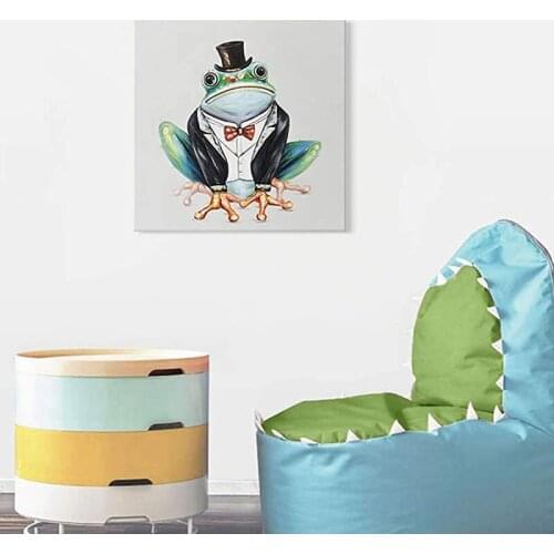 100%Handmade Modern Animals Canvas Oil Painting Cartoon Frog Posters Wall Art Picture for Living Room Home Decoration Gift