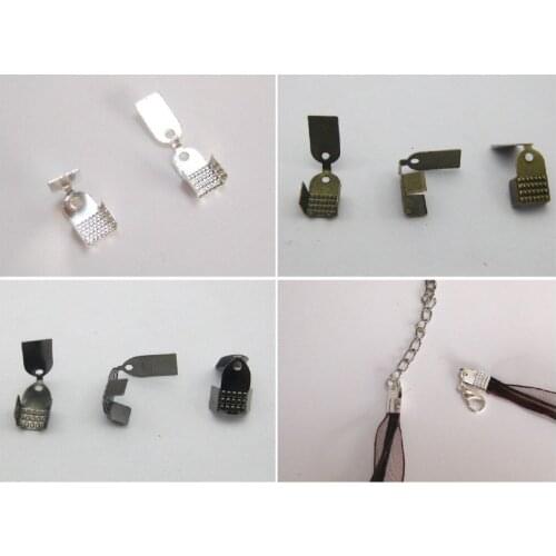 200 Silver Plated Crimp Beads End Caps With Tongue 11X6mm