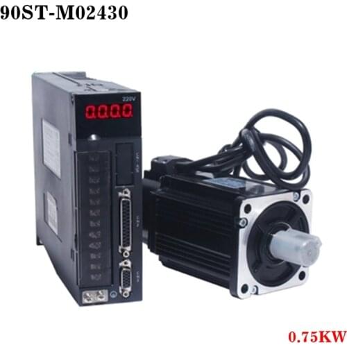 220V 750W AC Servo Motor 90ST-M02430 Servomotor Single-Phase AC Drive Permanent Magnet Matched Driver 0.75KW 3000RPM 2.4 N.M