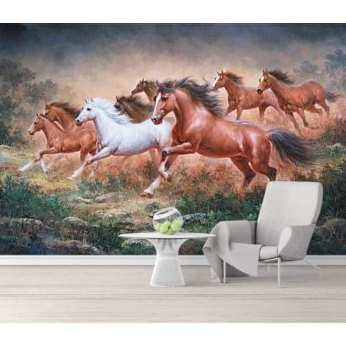 Custom photo 3d wallpaper Hand painted grassland eight horses oil painting home decor 3d wall murals wallpaper for walls 3 d