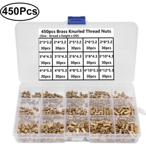 450Pcs/set M2-M4 Heating Molding Copper Thread Inserts Nut Thread Knurled Brass Hot Melt Inset Nuts Embedded for 3D Print