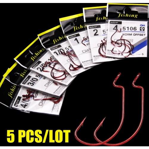 5pcs/lot red eyes ringed off set worm hooks 5/0#-6# for tail bass carp owner