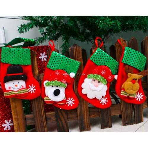 50pcs Christmas Gift Stocking Sequins Santa Snowman Deer Bear Christmas Stocking Ornament Christmas Tree Hang