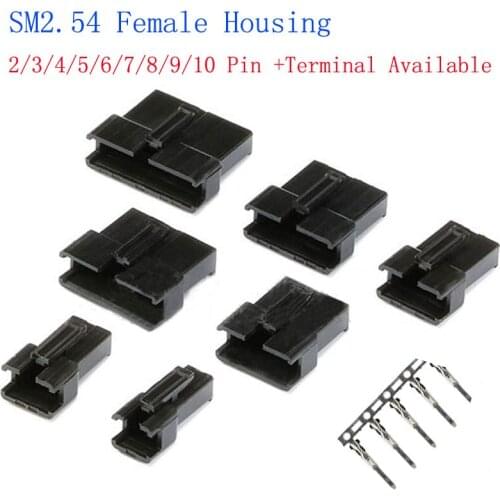 50pcs SM2.54 Female Connector Leads Header Housing 2.54mm Pitch Shell 2/3/4/5/6/7/8/9/10 Pin +Terminal Available