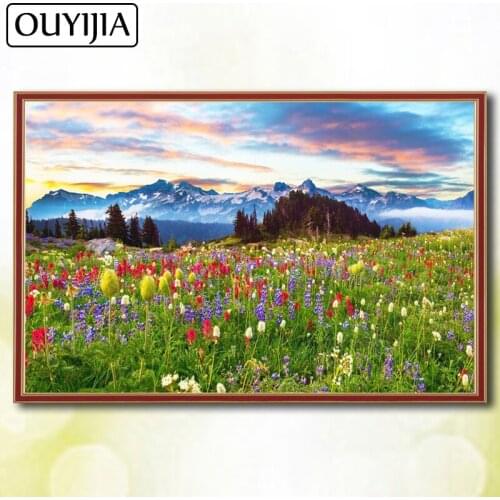 5D DIY Diamond Painting Full Square OUYIJIA Flowers Scenery Decoration Diamond Mosaic Embroidery For Sale Picture Of Rhinestone