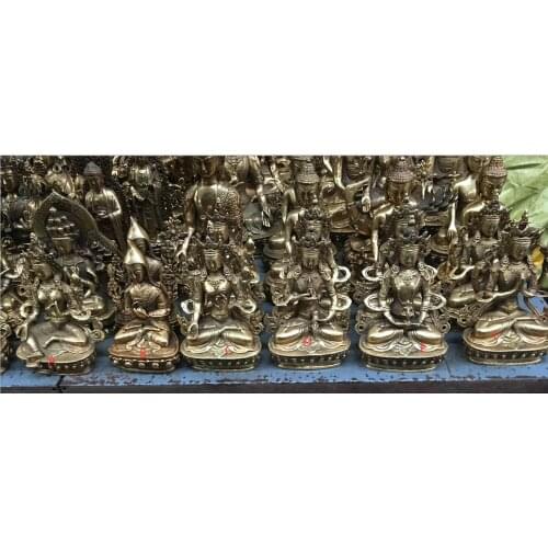 Baidu Mother, Green Tara, Longevity Buddha, King Kong Buddha, Four-armed Guanyin, Tsongkhapa Bronze Buddha Statue 8.4"H 21cm