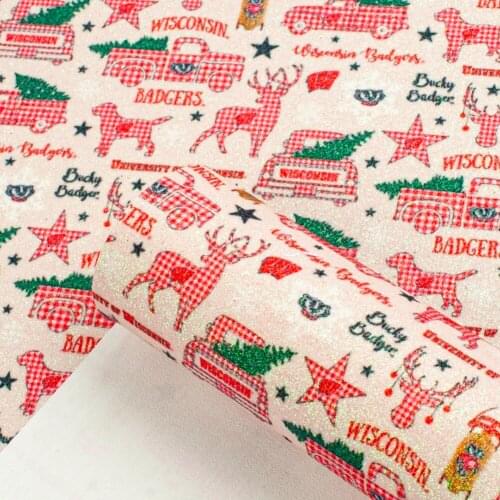 Christmas Moose Print Glitter Leather for Party Decoration Bag Gift Wrapping Hair Bows & Earring DIY Art Crafts22*30cm