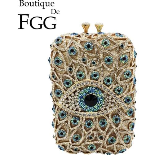Boutique De FGG Evil Eye Women Diamond Box Clutch Evening Purses and Handbags Bridal Wedding Party Crystal Bags