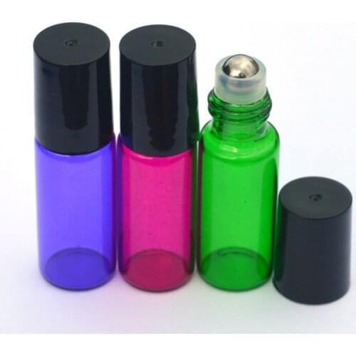 Fast 5ml Roller Glass Bottle Fragrance Perfume Essential Oil Colorful Empty Roll-On Bottle With Black Plastic Cap 10pcs