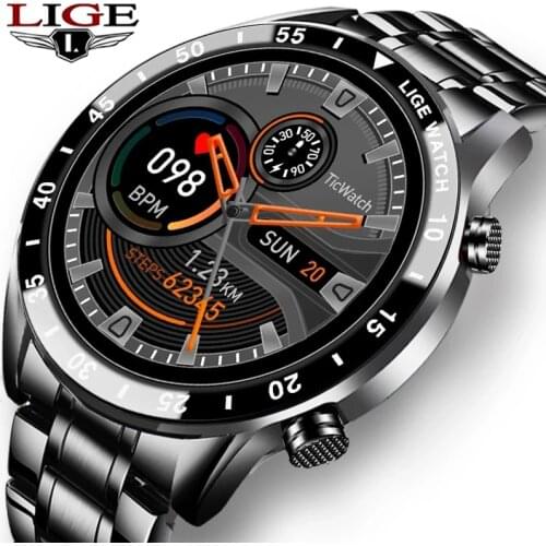 LIGE 2020 New Luxury brand mens watches Steel band Fitness watch Heart rate blood pressure Activity tracker Smart Watch For Men