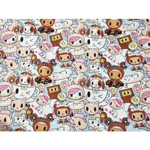 145cm Width Cartoon Unicorn Donuts Dog Printed Canvas Fabric For Cushion Cover/Diy Handbag/Slipcover/Curtain DIY Sewing