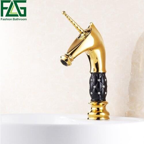 FLG Free Shipping New Horse Head Style Bathroom Basin Faucet Black Ceramic Diamond Sink Tap Single Handle Mixer Tap