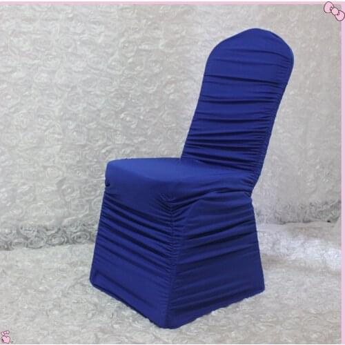 Hot Sale 50pcs Ruffled Royal blue Spandex Stretch Chair Covers For Wedding Banquet Hotel Party Decoration