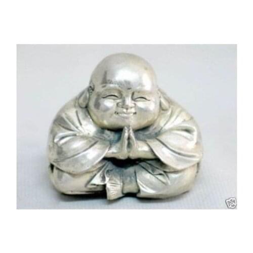 Exquisite Chinese Tibetan silver happy buddha figurine statue