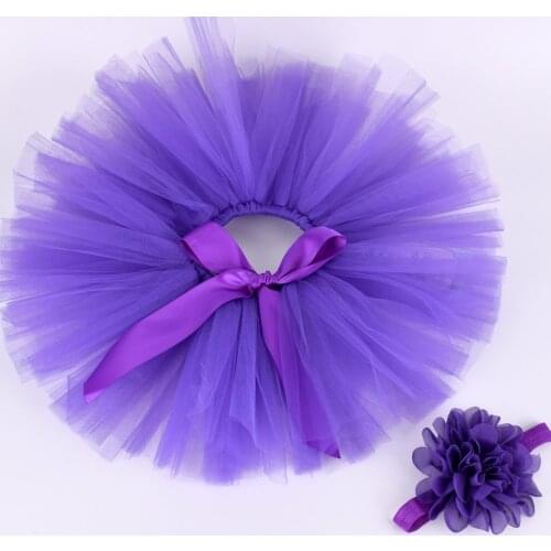 Purple Baby Girls Fluffy Tutu Skirt & Headband Set Newborn Photo Prop Costume Infant Birthday Tulle Tutus Outfit For 0-12M