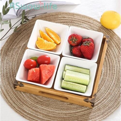 Creative Snack Plate Ceramic Plate Fruit Dried Fruit Snack Bowl Serving Dishes Nut Platter Bowls + Tray For Kitchen Supplies