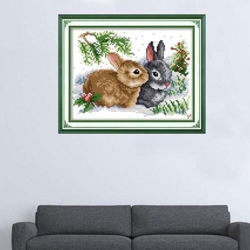 Creative Cross Stitch Embroidery Kits Rabbit Animal Cotton Thread Painting DIY Needlework New Year Home Hanging Decor